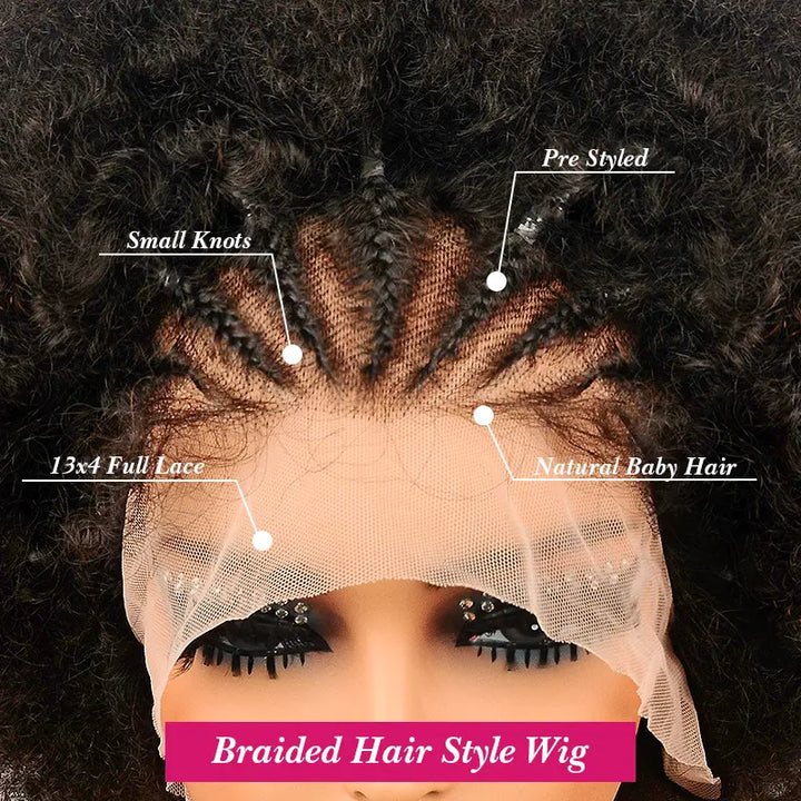 13x4 Wear Go Lace Front Braided Afro Short Curly Wig