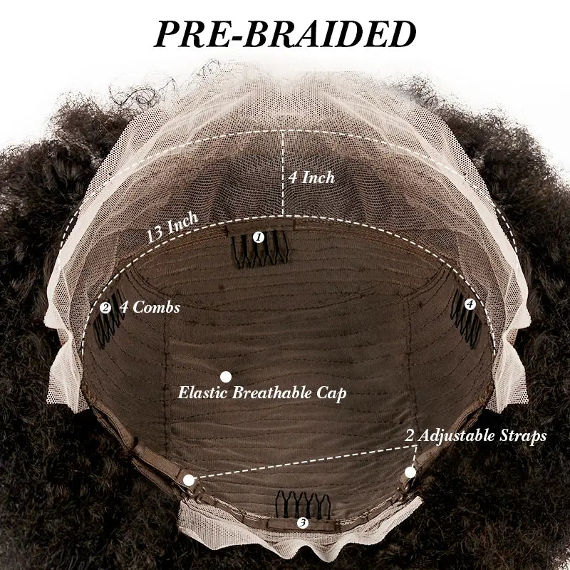 13x4 Wear Go Lace Front Braided Afro Short Curly Wig