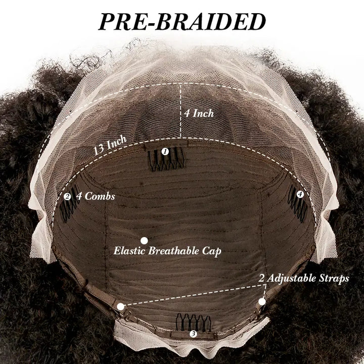 13x4 Wear Go Lace Front Braided Afro Short Curly Wig