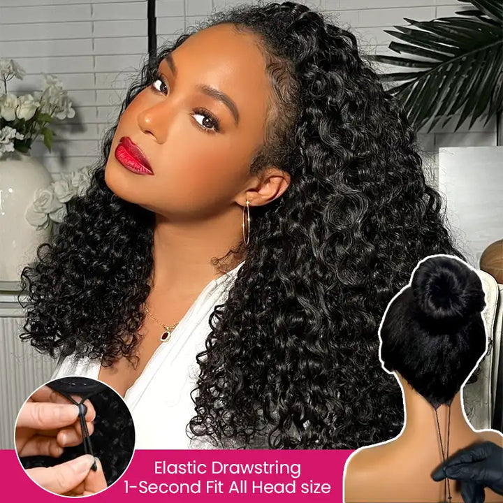 Burmese Curly Half Wig With Drawstring 3 in 1 Glueless Flexible Fit Human Hair Wig