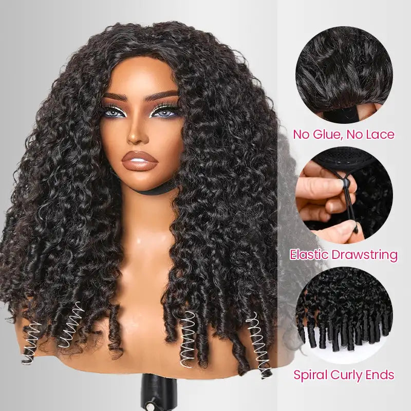 Burmese Curly Half Wig With Drawstring 3 in 1 Glueless Flexible Fit Human Hair Wig