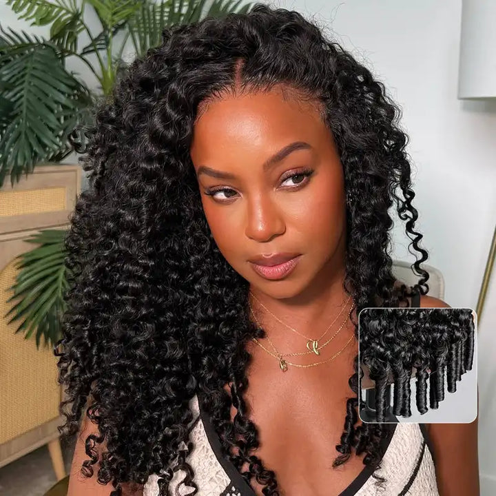 Burmese Curly Half Wig With Drawstring 3 in 1 Glueless Flexible Fit Human Hair Wig