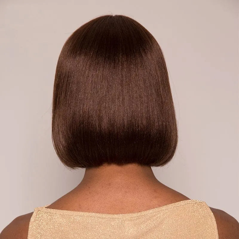 Chocolate Brown Bob Short Straight Human Hair Wig With Bang