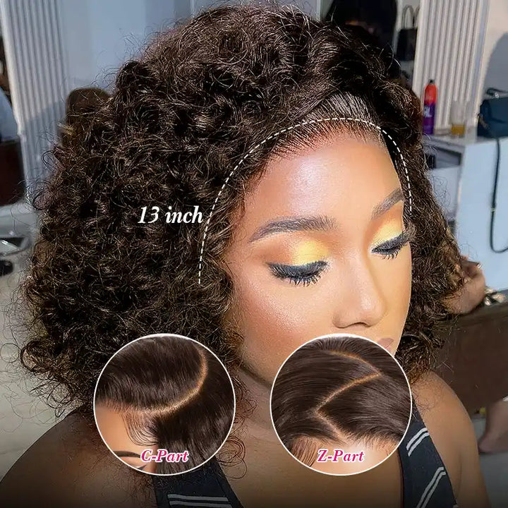 $89 = 2 Wigs | Chocolate Brown Spiral Curly 13x4 Lace Wig & Pixie Short Curly Headband Wig