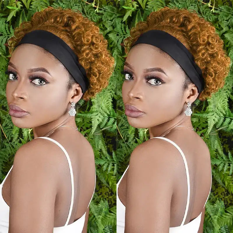 $89 = 2 Wigs | Chocolate Brown Spiral Curly 13x4 Lace Wig & Pixie Short Curly Headband Wig