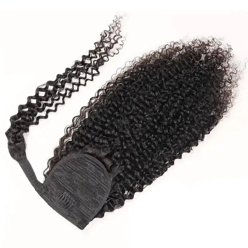 Extensiones de cabello humano rizado Jerry con clip para cola de caballo 