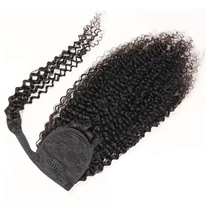 Extensiones de cabello humano rizado Jerry con clip para cola de caballo 
