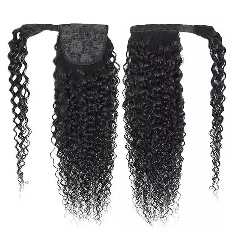 Extensiones de cabello humano rizado Jerry con clip para cola de caballo 