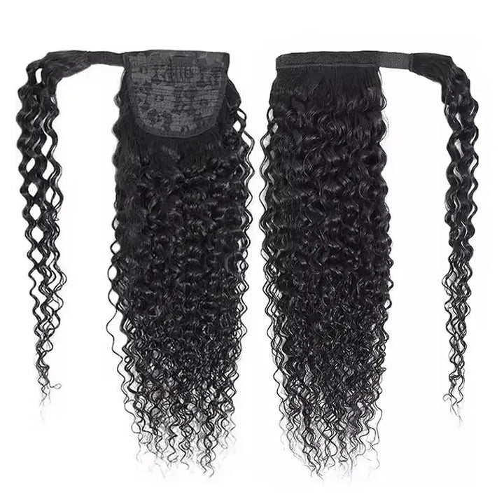 Extensiones de cabello humano rizado Jerry con clip para cola de caballo 