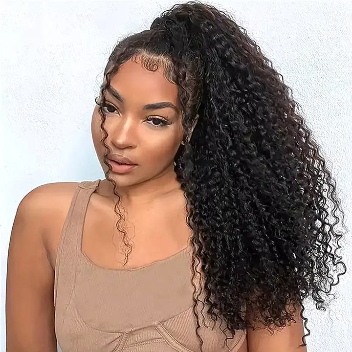 Extensiones de cabello humano rizado Jerry con clip para cola de caballo 