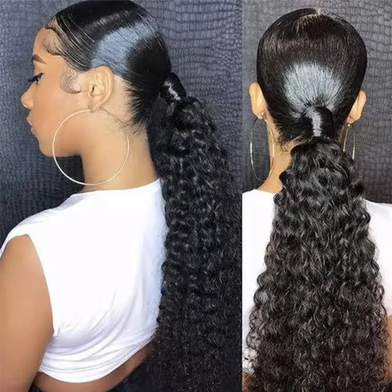 Extensiones de cabello humano rizado Jerry con clip para cola de caballo 