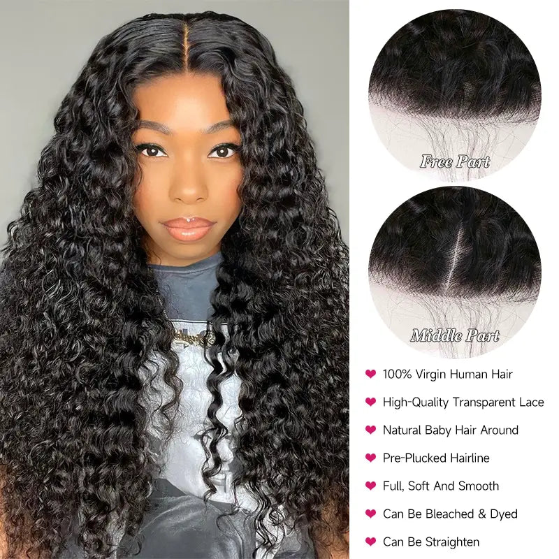 Lot de 3 extensions de cheveux humains Deep Wave avec dentelle frontale 13x4 