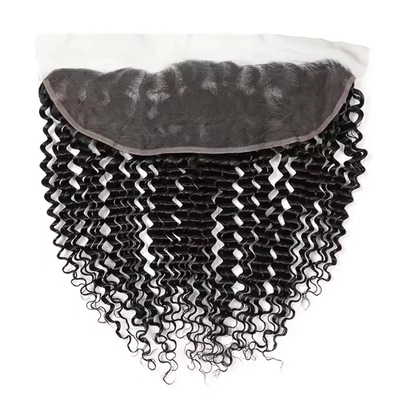 Lot de 4 mèches Deep Wave avec dentelle frontale transparente 13x4 et ligne de cheveux naturelle 