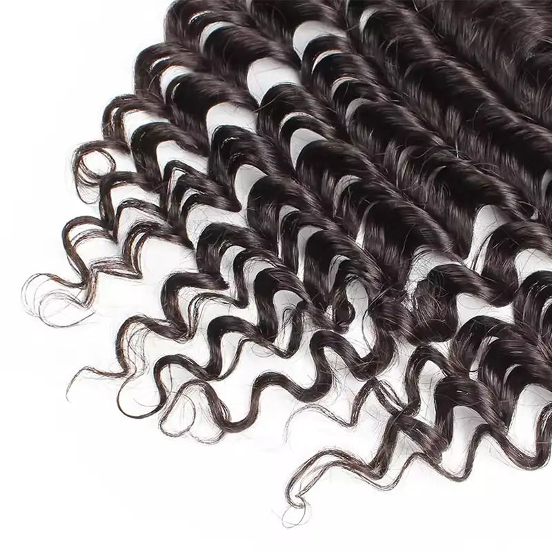 Lot de 4 mèches Deep Wave avec dentelle frontale transparente 13x4 et ligne de cheveux naturelle 