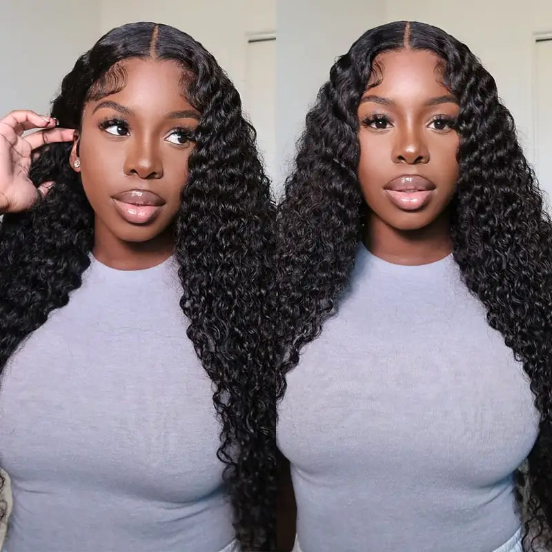 Lot de 4 mèches Deep Wave avec dentelle frontale transparente 13x4 et ligne de cheveux naturelle 