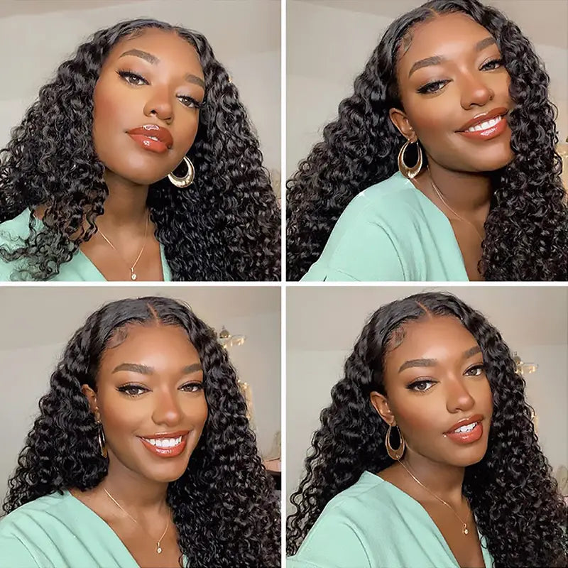 Lot de 4 mèches Deep Wave avec dentelle frontale transparente 13x4 et ligne de cheveux naturelle 