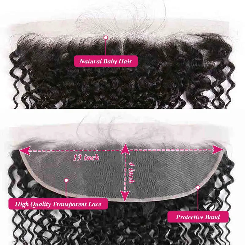 Lot de 4 mèches Deep Wave avec dentelle frontale transparente 13x4 et ligne de cheveux naturelle 