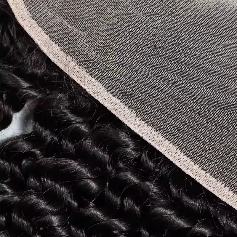 Lot de 4 mèches Deep Wave avec dentelle frontale transparente 13x4 et ligne de cheveux naturelle 
