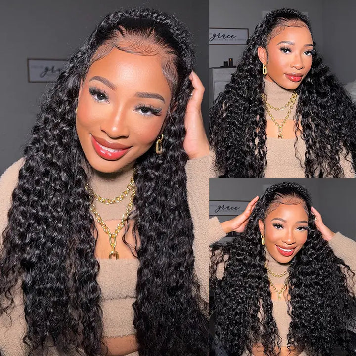 Lot de 4 mèches Deep Wave avec dentelle frontale transparente 13x4 et ligne de cheveux naturelle 
