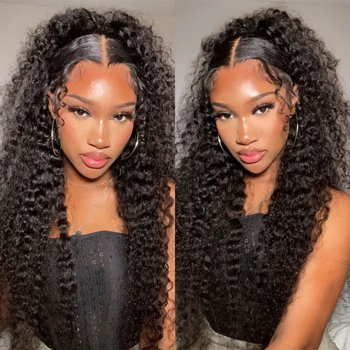 Lot de 4 mèches Deep Wave avec dentelle frontale transparente 13x4 et ligne de cheveux naturelle 