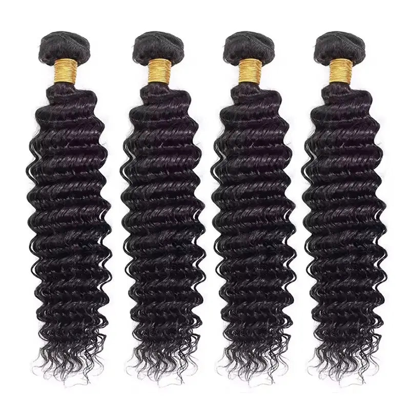 Lot de 4 mèches Deep Wave avec fermeture en dentelle transparente 4x4, ligne de cheveux naturelle 