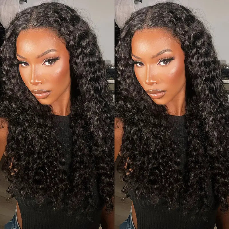 Lot de 4 mèches Deep Wave avec fermeture en dentelle transparente 4x4, ligne de cheveux naturelle 