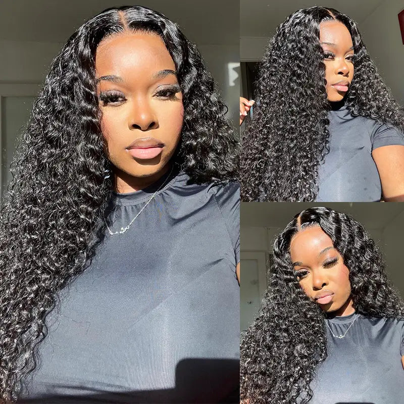 Lot de 4 mèches Deep Wave avec fermeture en dentelle transparente 4x4, ligne de cheveux naturelle 
