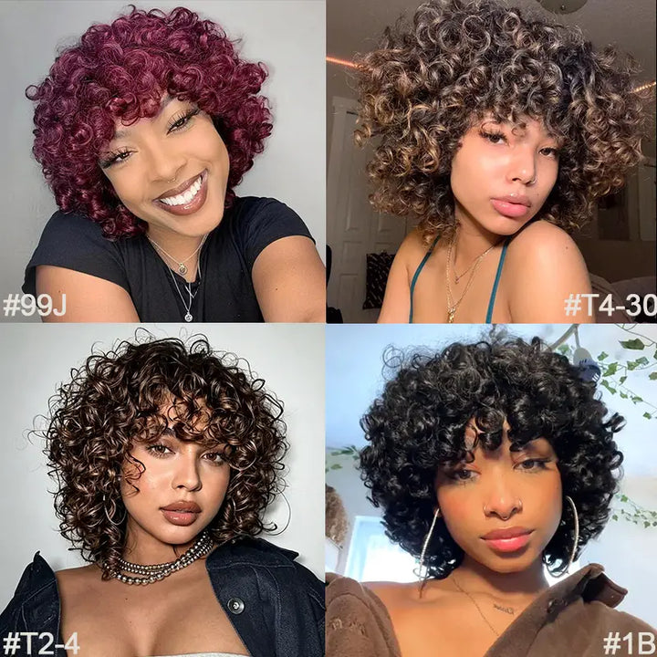 Egg Roll Bob Curly #1B Human Hair Wigs With Bang