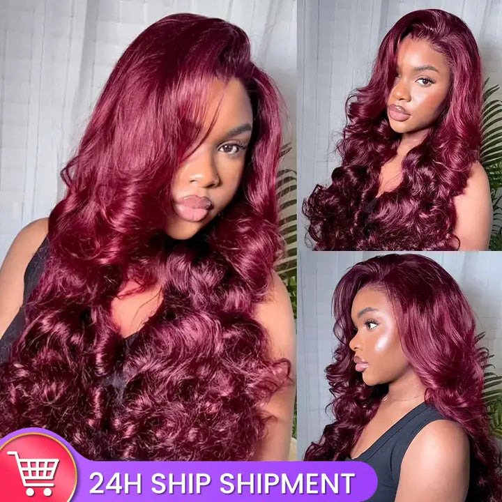 Full Bouncy Curls 3D Body Wave, Dark 99J 13x4 Lace Front Wig, Pre-Plucked