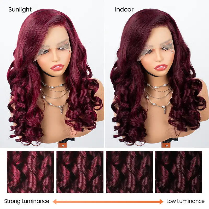 Full Bouncy Curls 3D Body Wave, Dark 99J 13x4 Lace Front Wig, Pre-Plucked