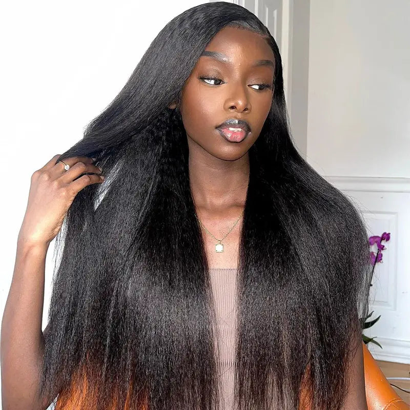Peluca de cabello humano liso con encaje frontal transparente de 13 x 4 