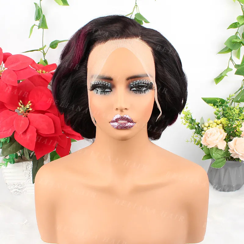 Highlight 1B/99J 13X4 Transparent Lace Straight Hair Wig