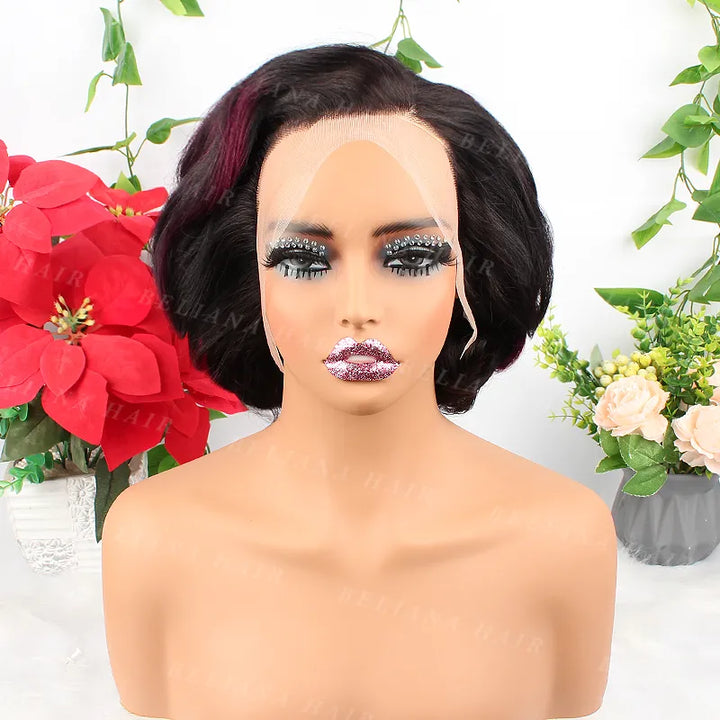 Highlight 1B/99J 13X4 Transparent Lace Straight Hair Wig