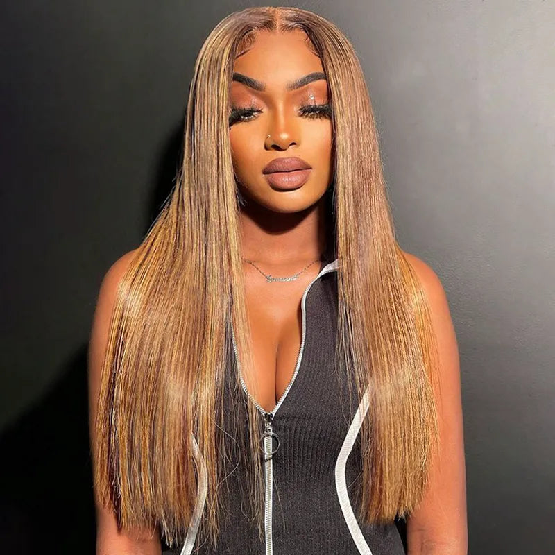 Honey Highlight 5x5 Transparent Lace Closure Straight Hair Wig
