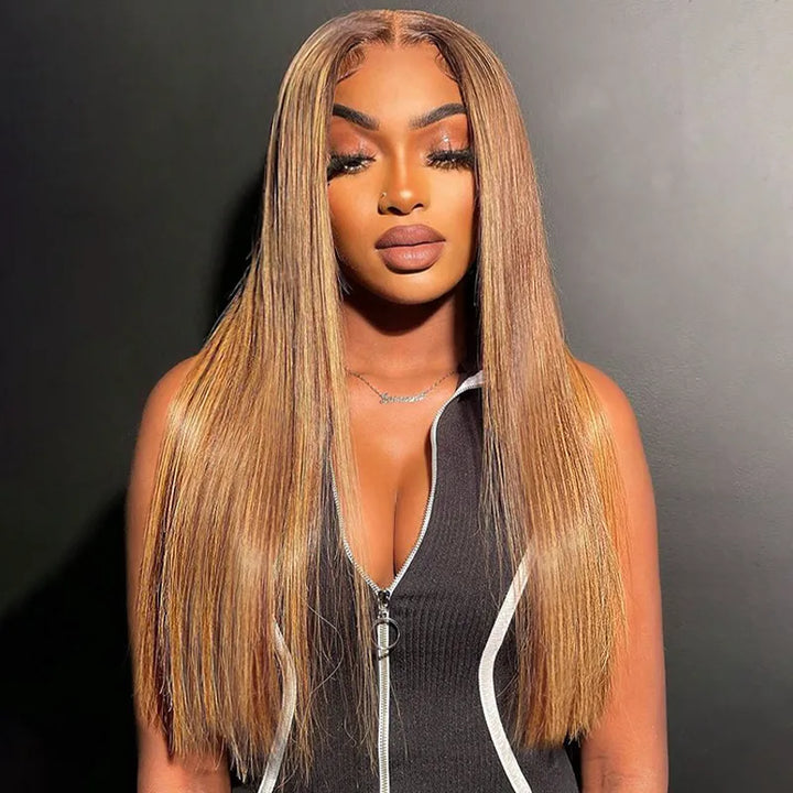 Honey Highlight 5x5 Transparent Lace Closure Straight Hair Wig