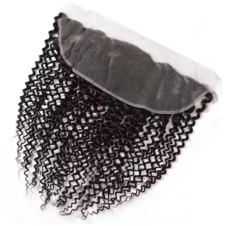 4 paquetes de extensiones de cabello humano rizado Jerry con encaje frontal transparente de 13 x 4 