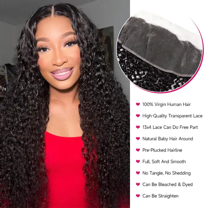 4 paquetes de extensiones de cabello humano rizado Jerry con encaje frontal transparente de 13 x 4 