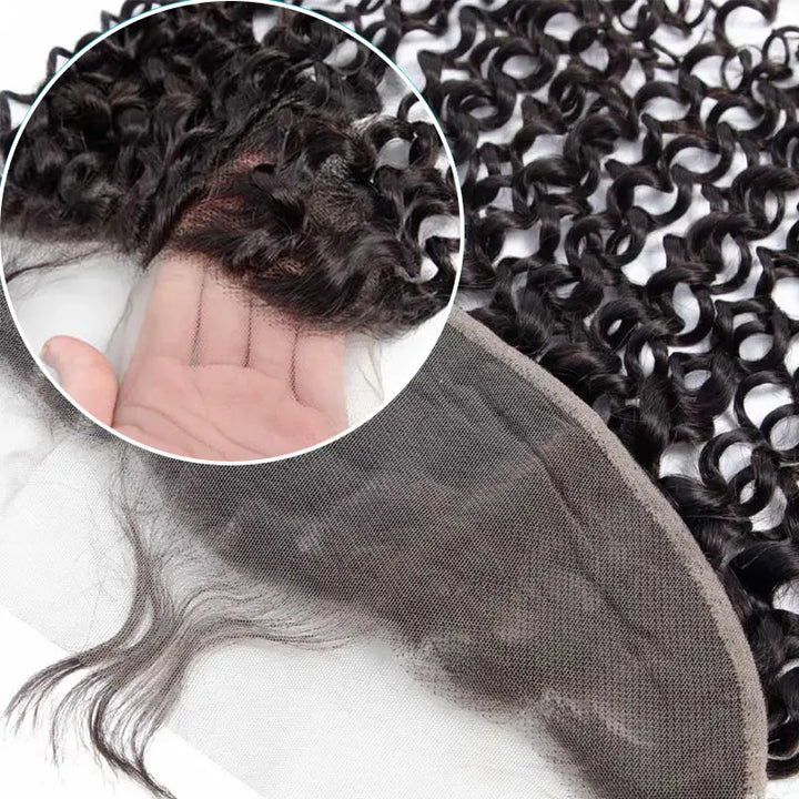 4 paquetes de extensiones de cabello humano rizado Jerry con encaje frontal transparente de 13 x 4 
