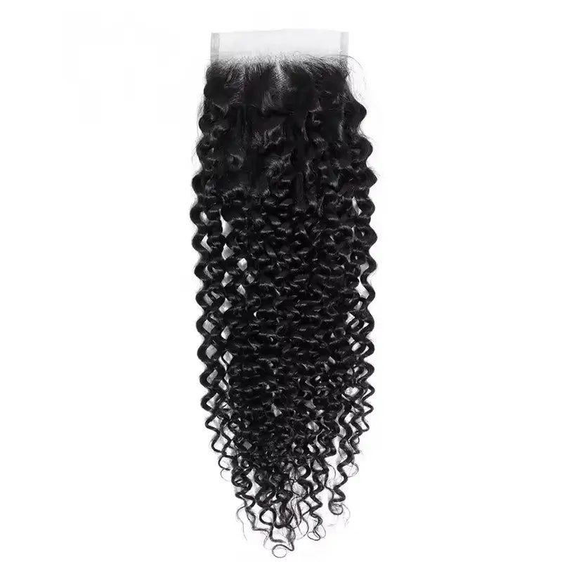 Extensions de cheveux humains Jerry Curly, lot de 4 mèches avec fermeture en dentelle transparente 4x4 