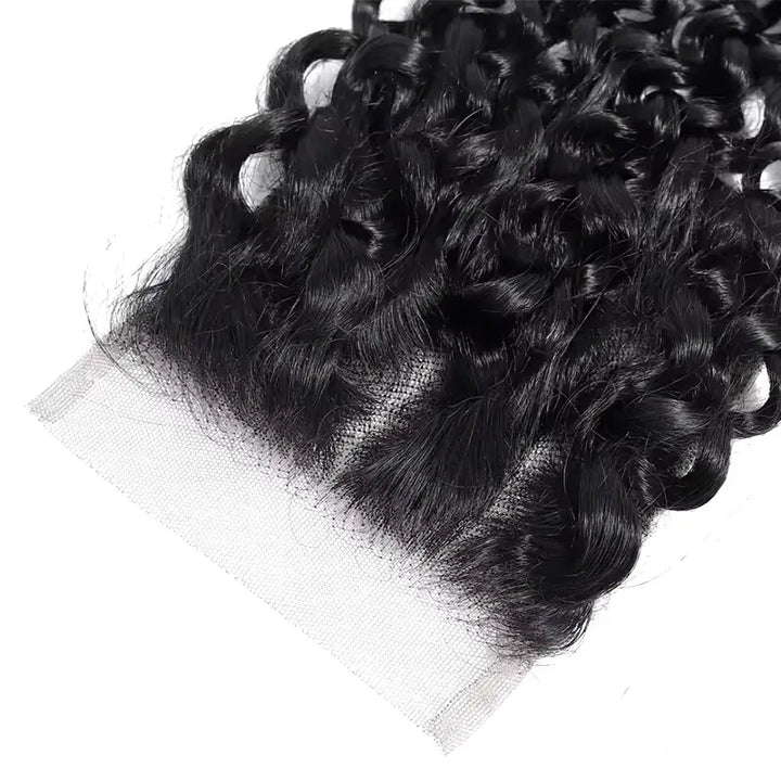 Extensions de cheveux humains Jerry Curly, lot de 4 mèches avec fermeture en dentelle transparente 4x4 