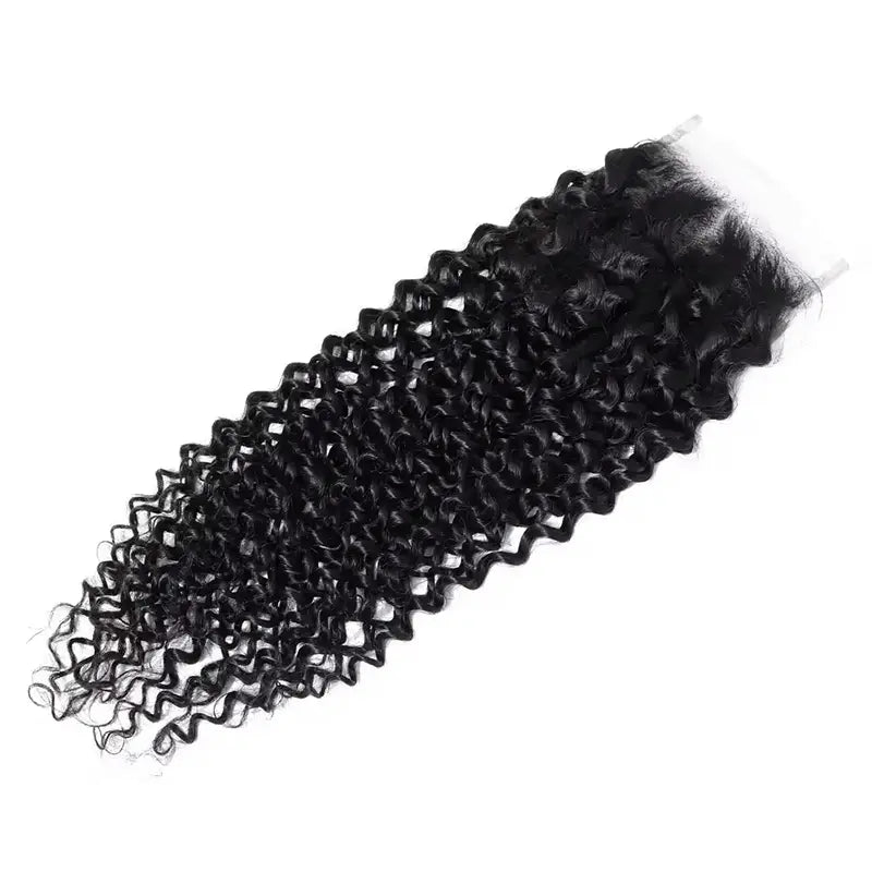 Extensions de cheveux humains Jerry Curly, lot de 4 mèches avec fermeture en dentelle transparente 4x4 