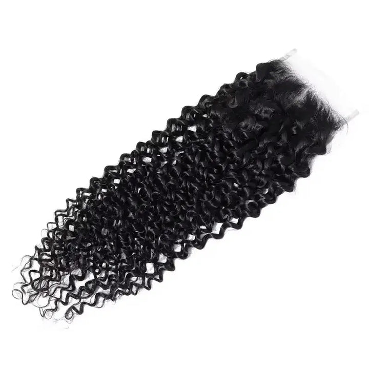 Extensions de cheveux humains Jerry Curly, lot de 4 mèches avec fermeture en dentelle transparente 4x4 