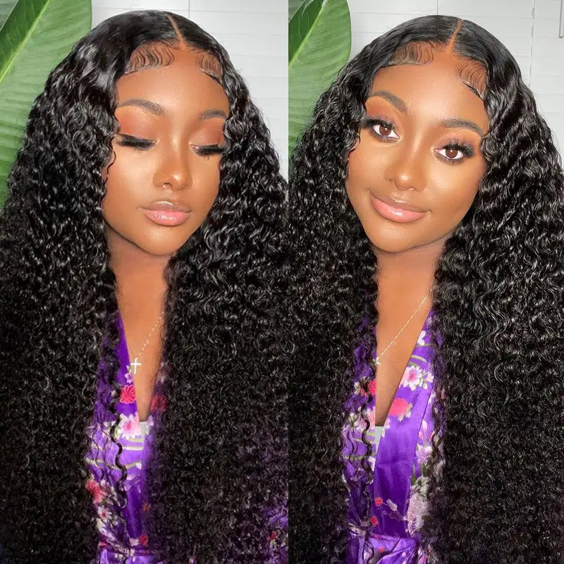 Extensions de cheveux humains Jerry Curly, lot de 4 mèches avec fermeture en dentelle transparente 4x4 