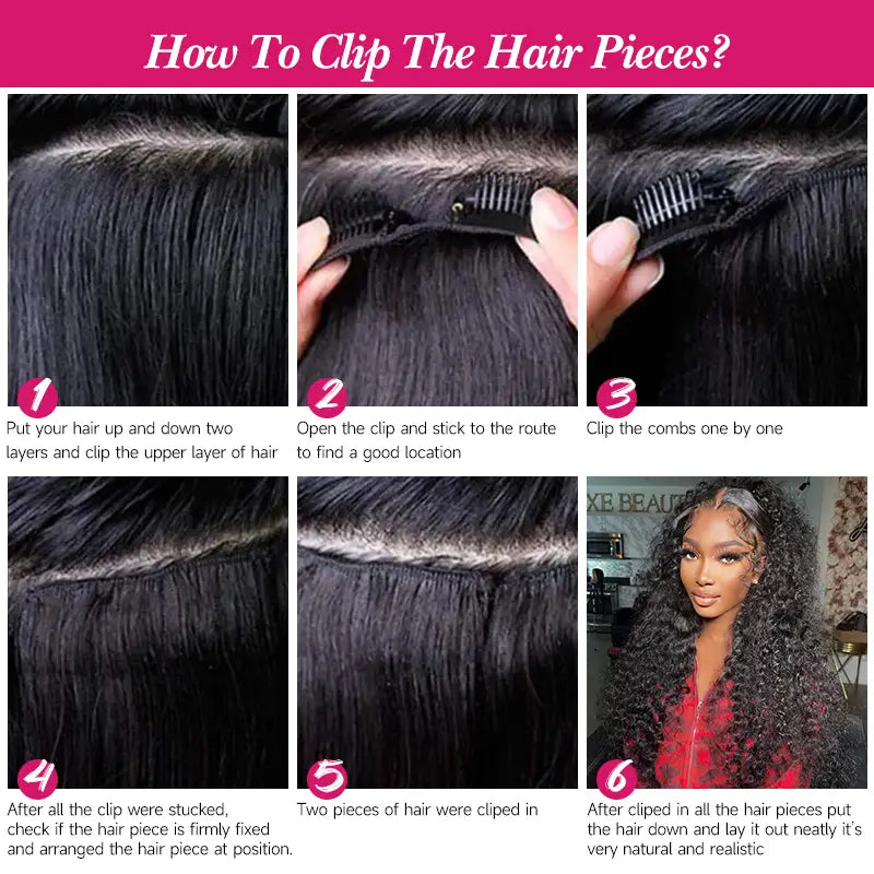 Extensions de cheveux bouclés Jerry à clips, 8 pièces/ensemble, 100 % cheveux humains, volume complet 