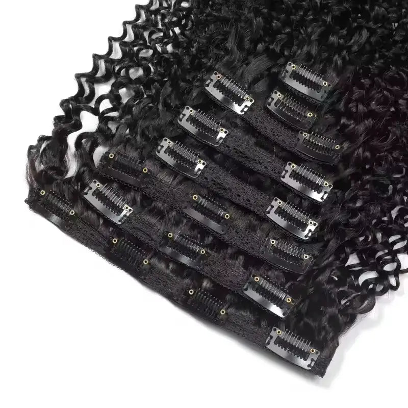 Extensions de cheveux bouclés Jerry à clips, 8 pièces/ensemble, 100 % cheveux humains, volume complet 