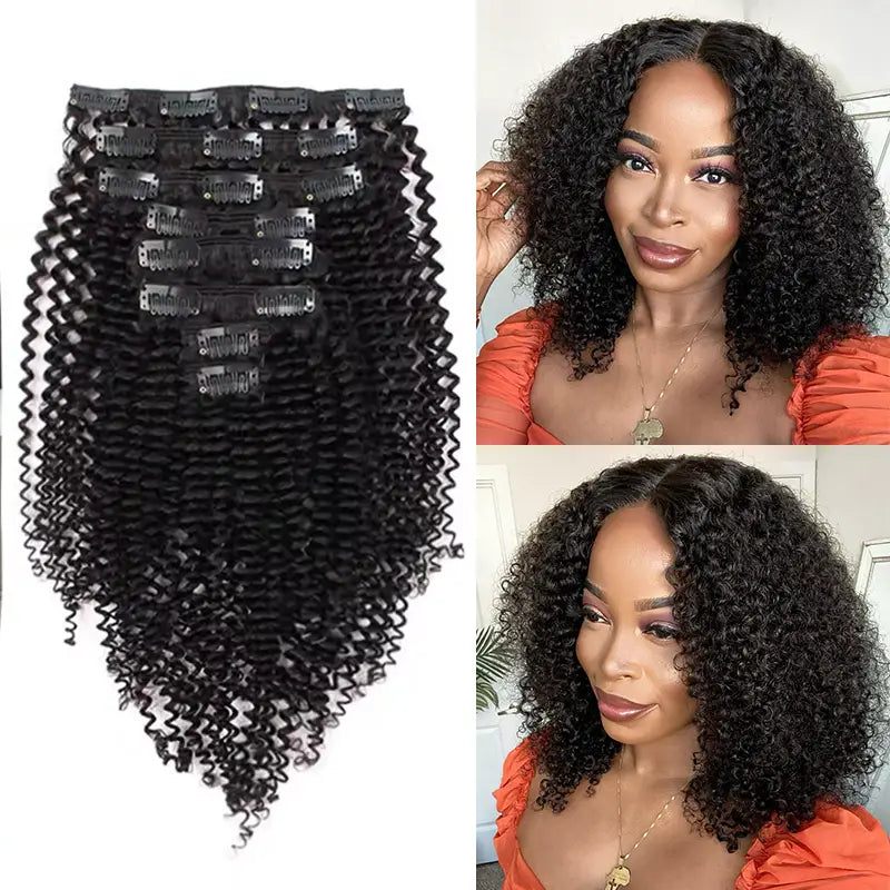 Extensions de cheveux bouclés Jerry à clips, 8 pièces/ensemble, 100 % cheveux humains, volume complet 