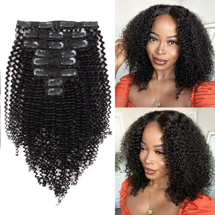 Extensions de cheveux bouclés Jerry à clips, 8 pièces/ensemble, 100 % cheveux humains, volume complet 
