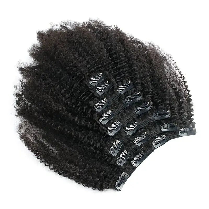 Extensions de cheveux bouclés Jerry à clips, 8 pièces/ensemble, 100 % cheveux humains, volume complet 