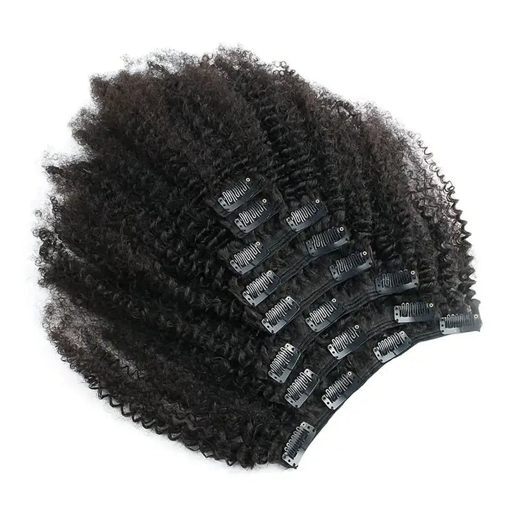 Extensions de cheveux bouclés Jerry à clips, 8 pièces/ensemble, 100 % cheveux humains, volume complet 