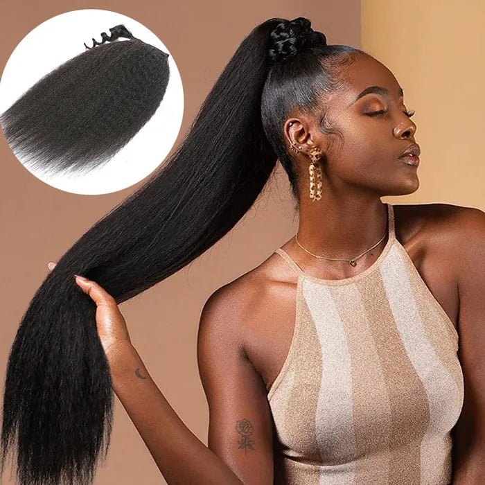 Kinky Straight Ponytail with Weave Hair Extensions Wrap Around Ponytails Hairpieces